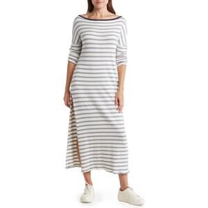 Go Couture New Striped Boat Neck Long Sleeve Sweater Maxi Dress White Navy S USA